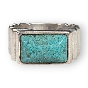 Coleman Co Turquoise Sterling Ring Reconstituted Domed Vintage 925 Silver Size 7